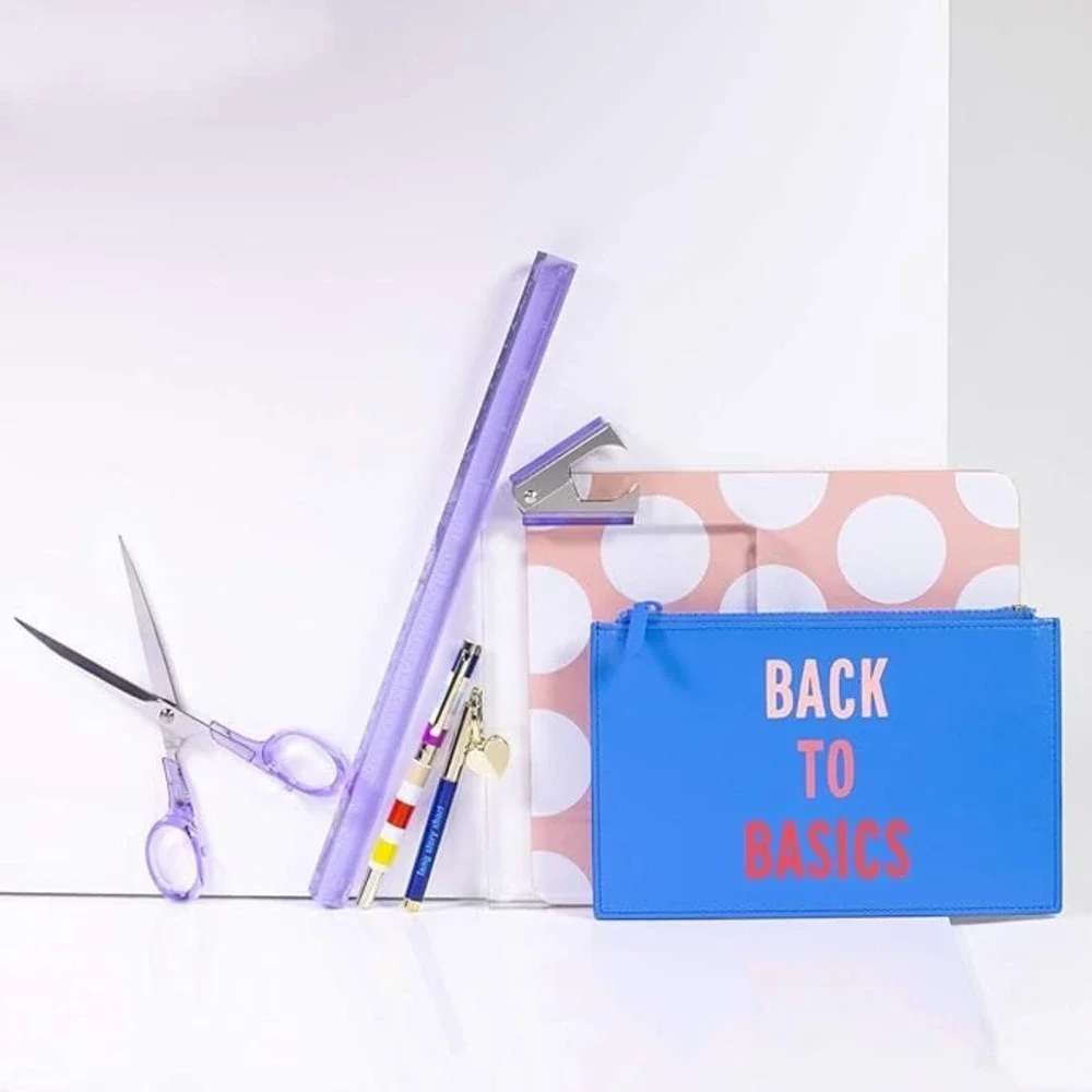 Kate Spade Pencil Case Set Unisex OS Blue New Back to Basics Striped Pouch